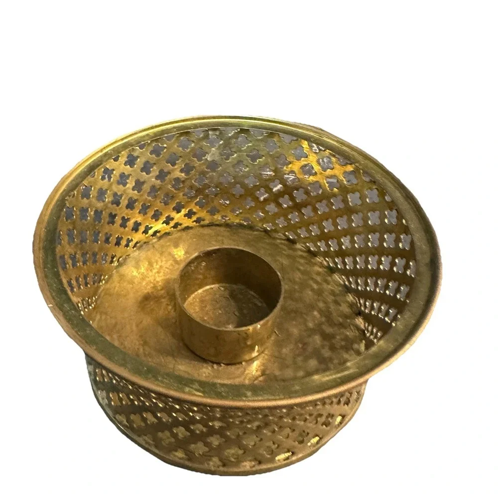 Vintage Brass Candle Holder Moroccan Lattice‎ Quatrefoil Gold Votive Small Bowl